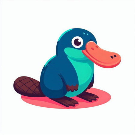 Cute blue duck sitting on a log. Vector illustration in cartoon style.のイラスト素材