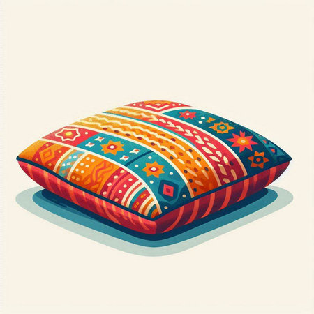 Illustration of a pillow with geometric ornaments in retro styleのイラスト素材