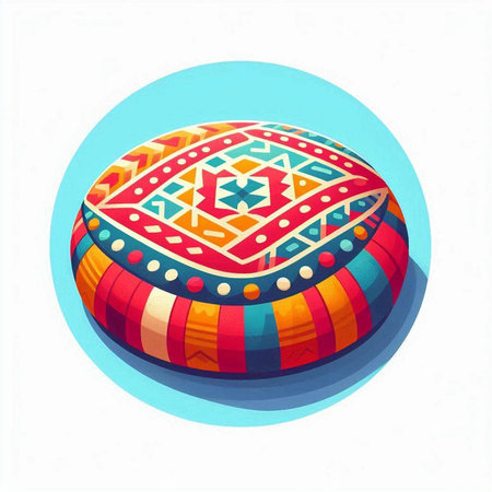 Illustration of Colorful African Round Pillow on White Background - Vectorのイラスト素材