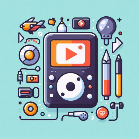 Multimedia player. Multimedia player concept. Vector illustration in flat styleのイラスト素材