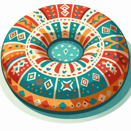 Illustration of a colorful hand drawn donut with tribal ornamentsのイラスト素材