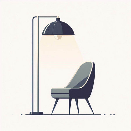 Modern armchair and floor lamp. Vector illustration in flat style.のイラスト素材