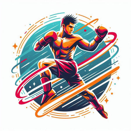 Boxer with boxing gloves in abstract sport background. Vector illustration.のイラスト素材