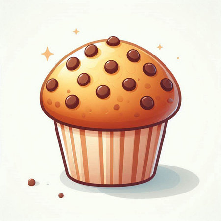 Illustration of a cupcake with chocolate chips on a white backgroundのイラスト素材