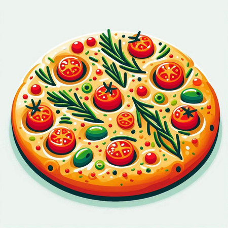 Pizza with tomato, pepper and rosemary. Vector illustration.のイラスト素材