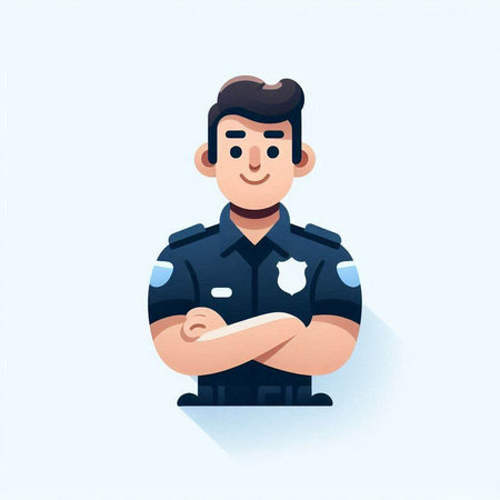 Policeman with crossed arms. Vector illustration in cartoon style.のイラスト素材