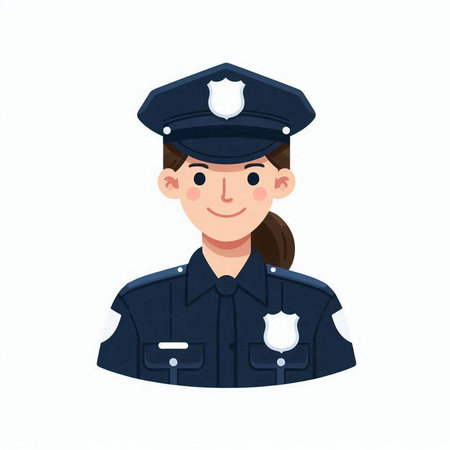 Policewoman in uniform isolated on white background. Vector illustration.のイラスト素材