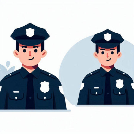 Policeman and policewoman. Vector illustration in flat styleのイラスト素材