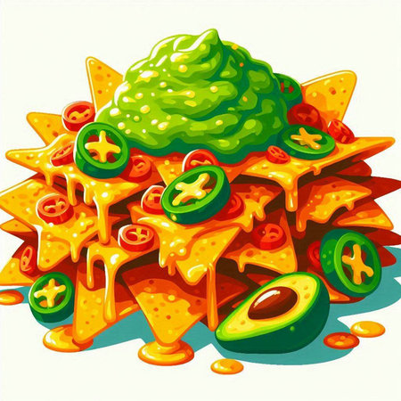 Illustration of a nachos with guacamole on a white backgroundのイラスト素材
