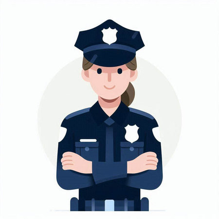 Policewoman in blue uniform. Vector illustration in flat styleのイラスト素材