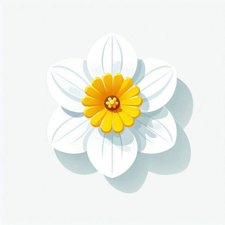 White narcissus flower on white background with shadow. Vector illustration.のイラスト素材