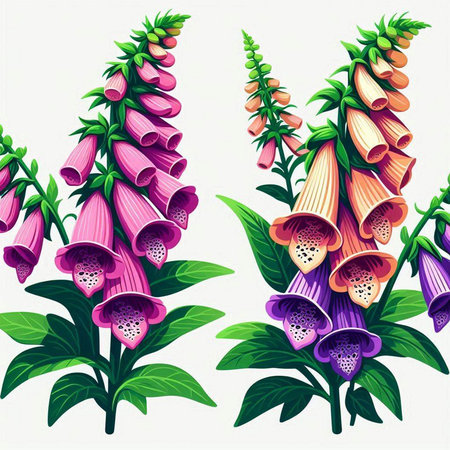 Digitalis purpurea, foxglove or foxglove. Vector illustrationのイラスト素材