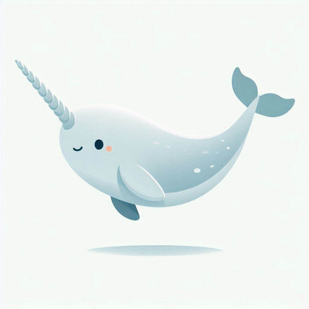 Cute cartoon narwhal on white background. Vector illustration.のイラスト素材