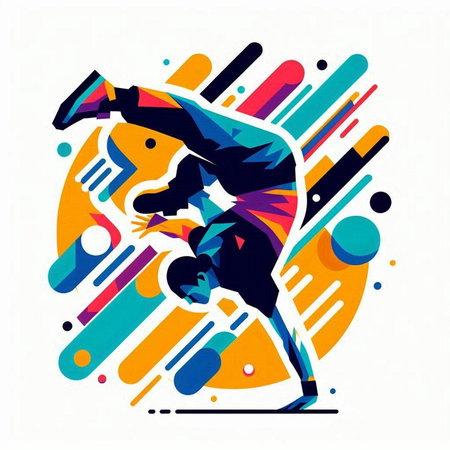 Hip hop dancer in action designed using colorful geometric graphic vector.のイラスト素材