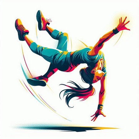illustration of a girl breakdancer on a white background.のイラスト素材
