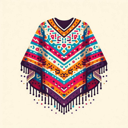 Ethnic boho style knitted poncho. Vector illustration.のイラスト素材