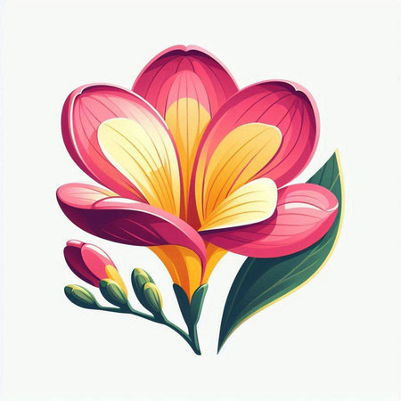 Illustration of a beautiful pink and yellow crocus flower on a white backgroundのイラスト素材