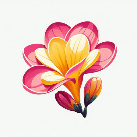 Illustration of a beautiful pink and yellow flower on a white backgroundのイラスト素材
