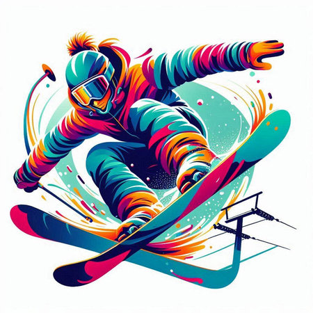 Snowboarder jumping in the air. Colorful vector illustration.のイラスト素材