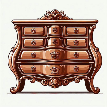 Vintage wooden chest of drawers, hand drawn vector illustration.のイラスト素材