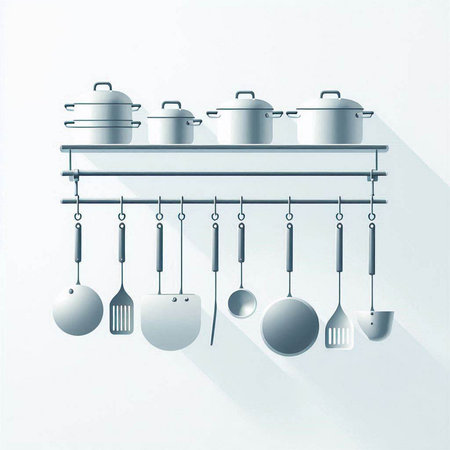 kitchen utensils on a shelf, vector illustration. Eps 10のイラスト素材