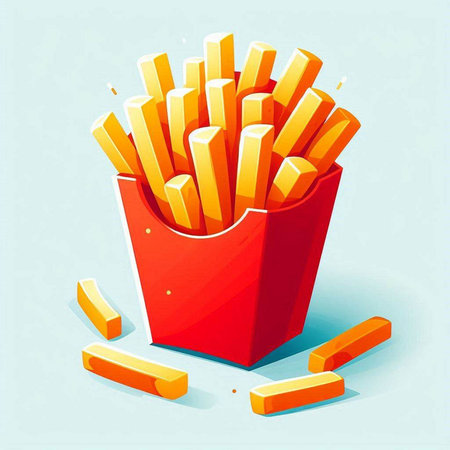 Illustration of french fries in a red box. Vector illustration.のイラスト素材