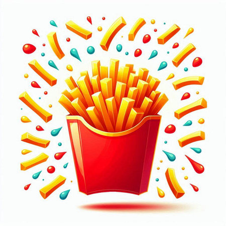 French fries in red box on white background. Vector Illustration.のイラスト素材