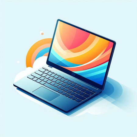 Laptop with colorful abstract background. Vector illustration. Eps 10.のイラスト素材