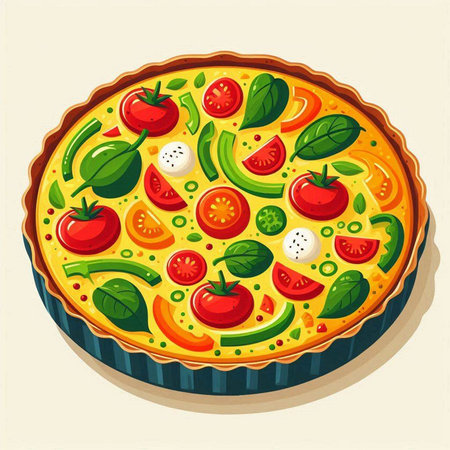 Pizza with tomato, mozzarella and basil. Vector illustration.のイラスト素材