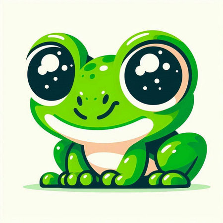 Funny cartoon frog. Vector illustration of a cute green frog.のイラスト素材