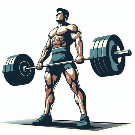 Bodybuilder lifting a barbell. Vector illustration isolated on white background.のイラスト素材