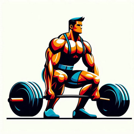 Bodybuilder with barbell isolated on white background. Vector illustration.のイラスト素材