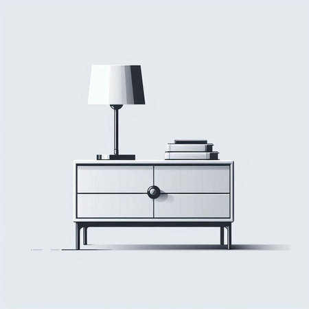 Lamp and books on a chest of drawers. 3d renderingのイラスト素材