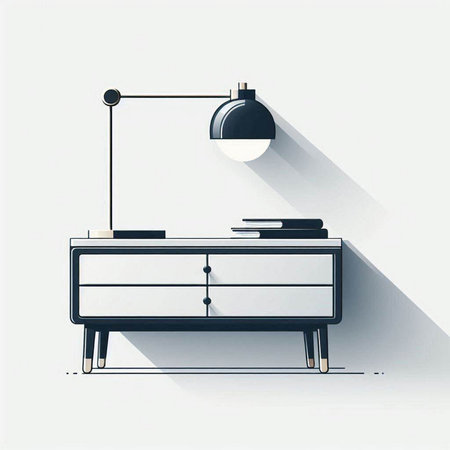 White nightstand with a lamp on a white background. 3d renderingのイラスト素材