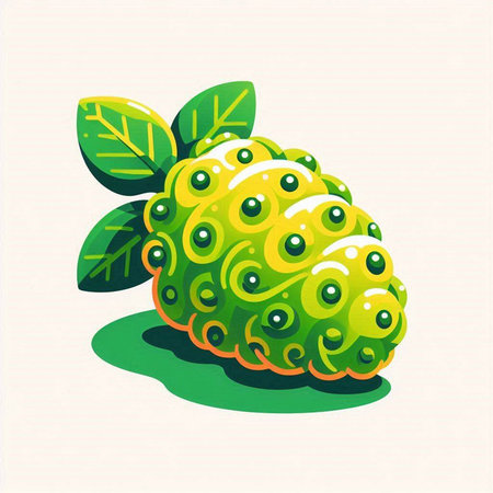 Custard apple with green leaves isolated on white background. Vector illustration.のイラスト素材