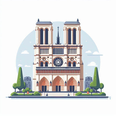 Notre Dame Cathedral in Paris, France. Vector illustration in flat styleのイラスト素材