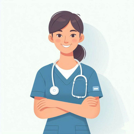 Smiling female nurse with stethoscope in uniform. Vector illustrationのイラスト素材