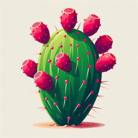 Cactus with red flowers. Vector illustration of a cactus.のイラスト素材