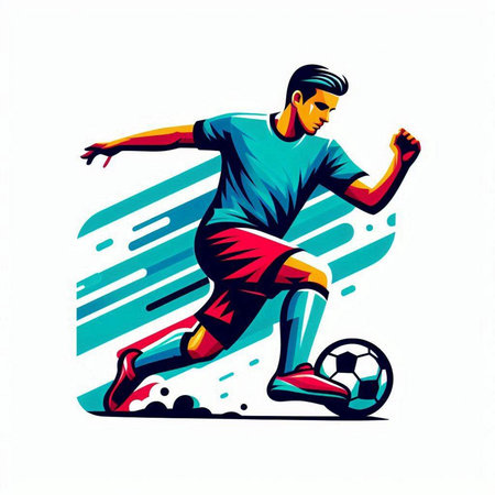 Soccer player with the ball. Vector illustration on white background.のイラスト素材