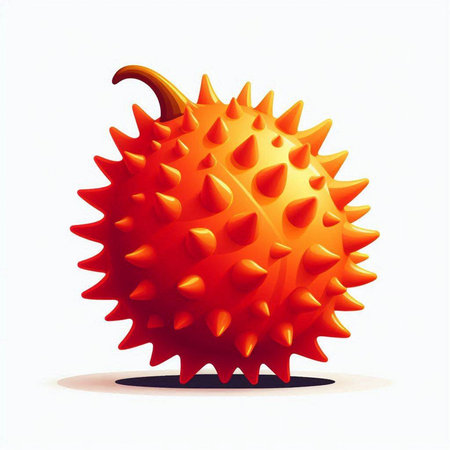 Illustration of a big orange kiwano on a white backgroundのイラスト素材