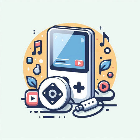 Vector illustration of modern flat line art music player icon. Music player icon.のイラスト素材