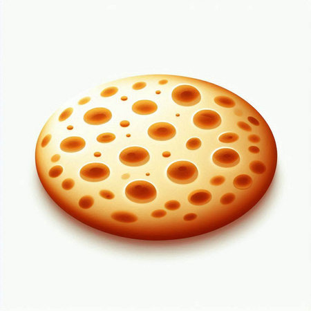 Illustration of a round cheese with holes on a white background.のイラスト素材