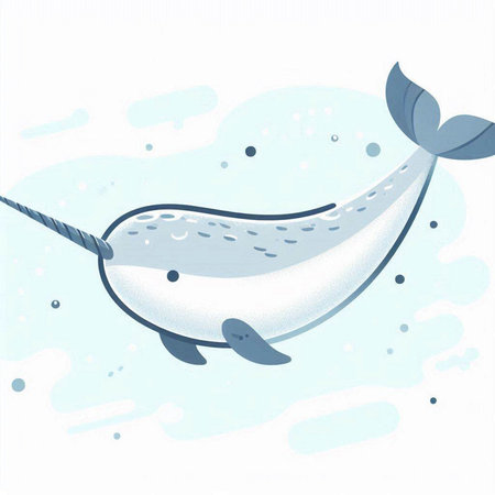 Illustration of a cute whale in the water on a white backgroundのイラスト素材