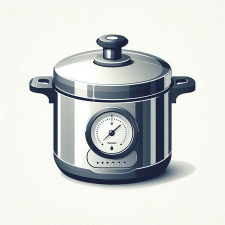 Vector illustration of a stainless steel cooking pot with a pressure gauge.のイラスト素材