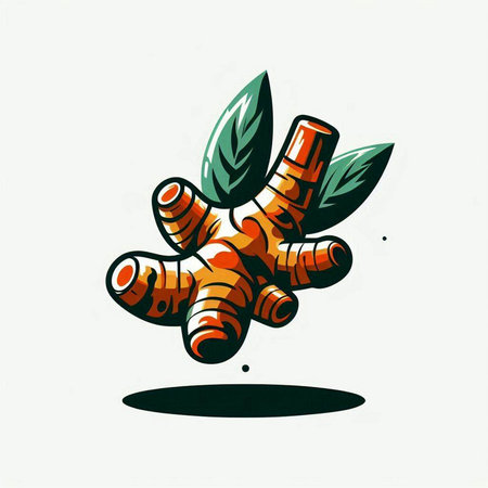 Ginger root with leaves. Hand drawn illustration. Vector illustration.のイラスト素材