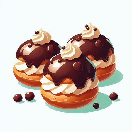 Illustration of delicious eclairs with chocolate icing on white backgroundのイラスト素材