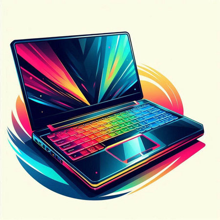 Laptop computer with colorful abstract background. Vector illustration. Eps 10.のイラスト素材