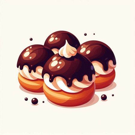 Chocolate donuts with cream and chocolate syrup. Vector illustration.のイラスト素材