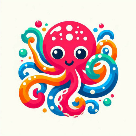 Cute octopus vector illustration. Colorful cartoon octopus.のイラスト素材