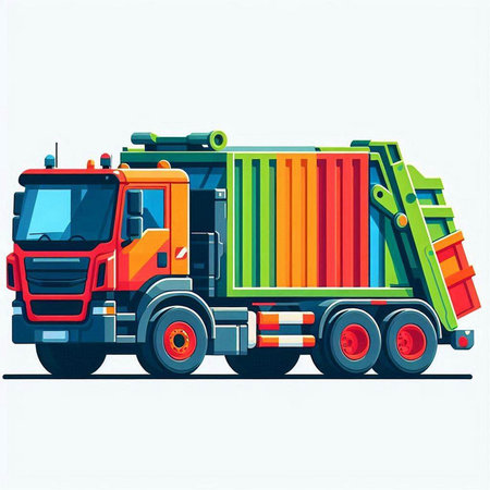 illustration of a dump truck on a white background, flat designのイラスト素材